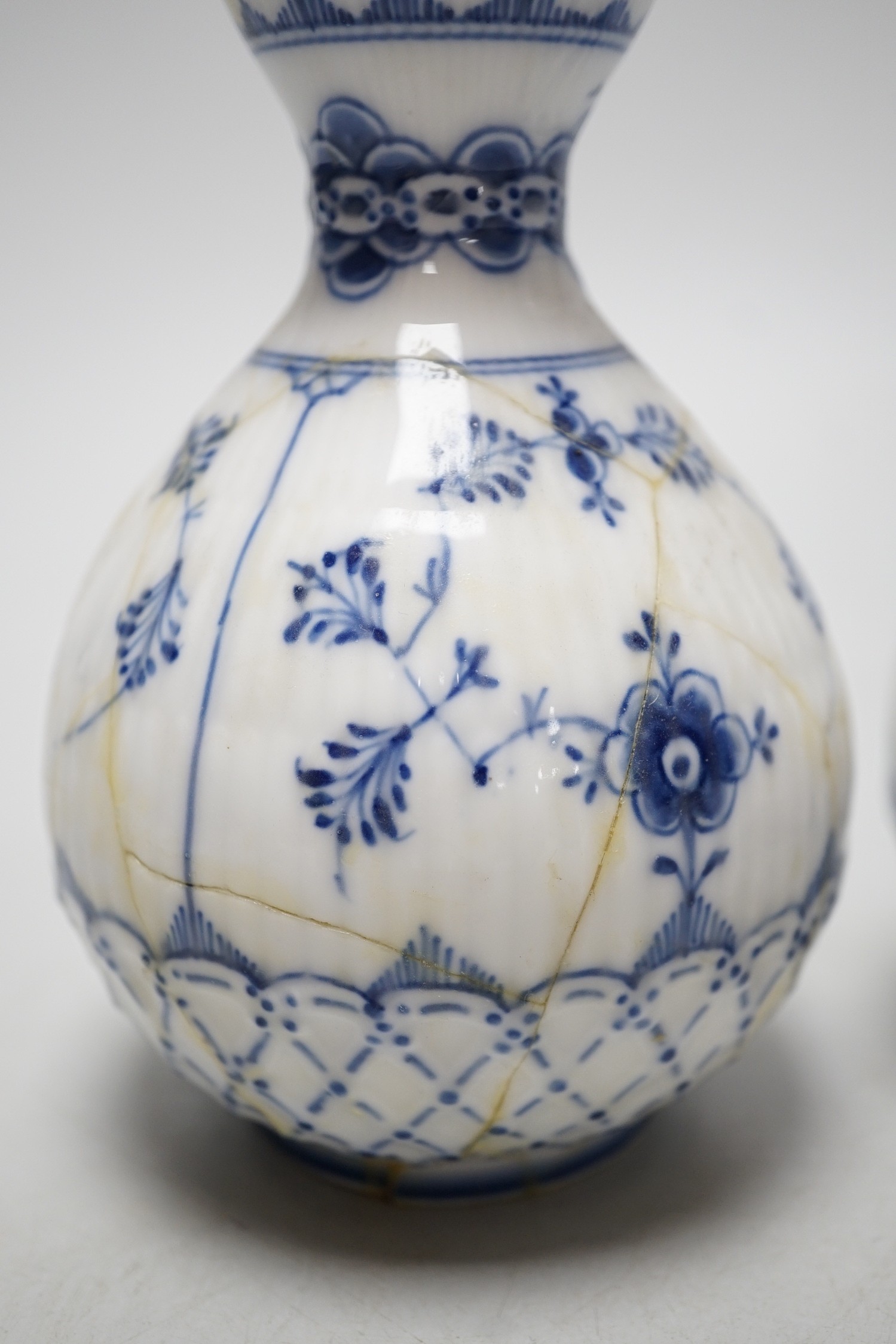 A pair of Royal Copenhagen onion pattern vases, 17cm